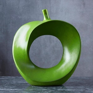 Abstract  Green Apple Sculpture: Modern Thanksgiving Art Statue, Kitchen &  Bookshelf Fruit Decor