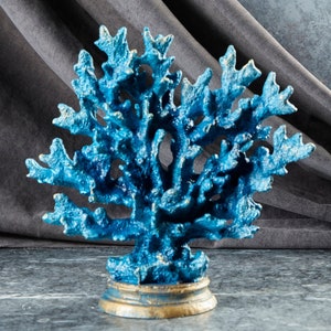 Decorative Large Blue Coral Sculpture, Handmade Aquarium Decoration Object, Saltwater Lace Coral Home or Office Decor Gift