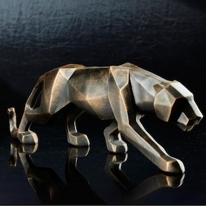 Majestic Decorative Black Panther Statue, Brutalist Cubic Leopard Figurine, Handmade Jaguar Home Decor Sculpture, Gift Puma Statuette