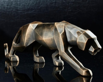 Majestic Decorative Black Panther Statue, Brutalist Cubic Leopard Figurine, Handmade Jaguar Home Decor Sculpture, Gift Puma Statuette