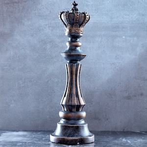Decorative Copper&Black Large King Chess Piece, Vintage Style Monarch Statue for Home and Office, Sculpture Decor Gift