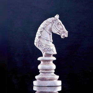 Decorative Chess Knight Piece, Vintage Style Bone Colored Horse Statue, Home or Office Shelf and Desktop Sculpture Decor Gift