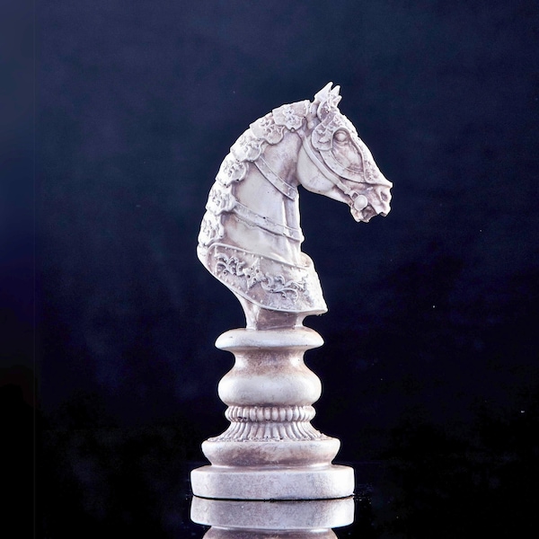 Decorative Bone Colored Knight Chess Piece, Vintage Style Horse Statue, Home or Office Shelf and Desktop Sculpture Decor Gift