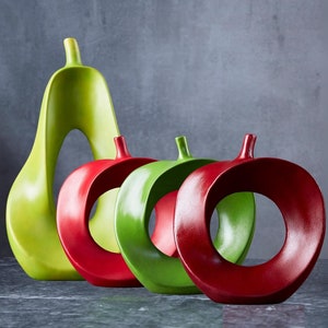 Decorative Modern Apple Pear Statue Set, Handmade Abstract Art Sculpture, Elegant Bookshelf and Kitchen Decor