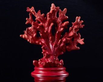 Decorative Small Red Coral Sculpture, Personalized Aquarium Decoration Item, Saltwater Lace Coral Office or Home Beachy Decor Gift