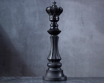 Decorative Large Black Chess King Piece, Handmade Monarch Statue for Home and Office, Desktop and Bookshelf Sculpture Decor Gift