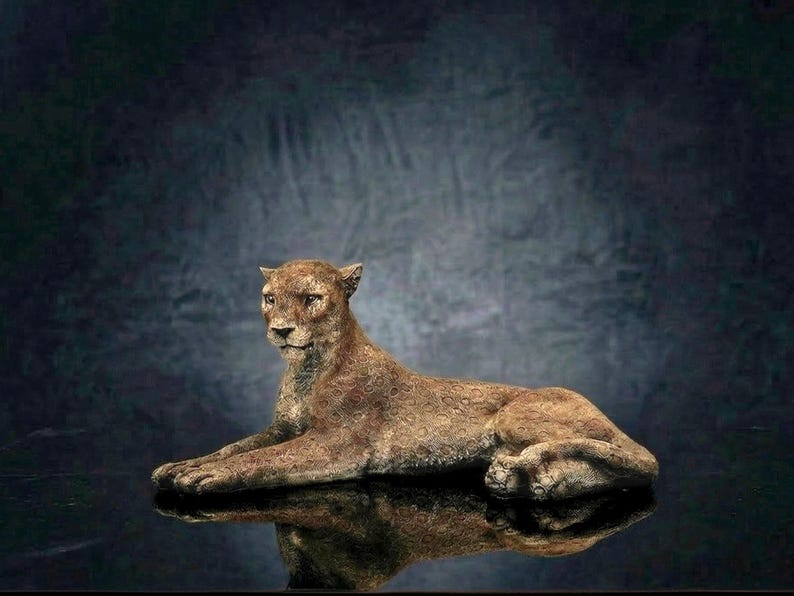 Reclining Panther Statue: Hand-Painted Home & Garden Leopard Puma Jaguar Sculpture Decor image 1