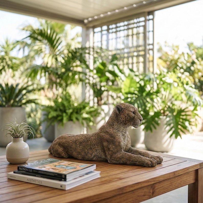 Reclining Panther Statue: Hand-Painted Home & Garden Leopard Puma Jaguar Sculpture Decor image 9