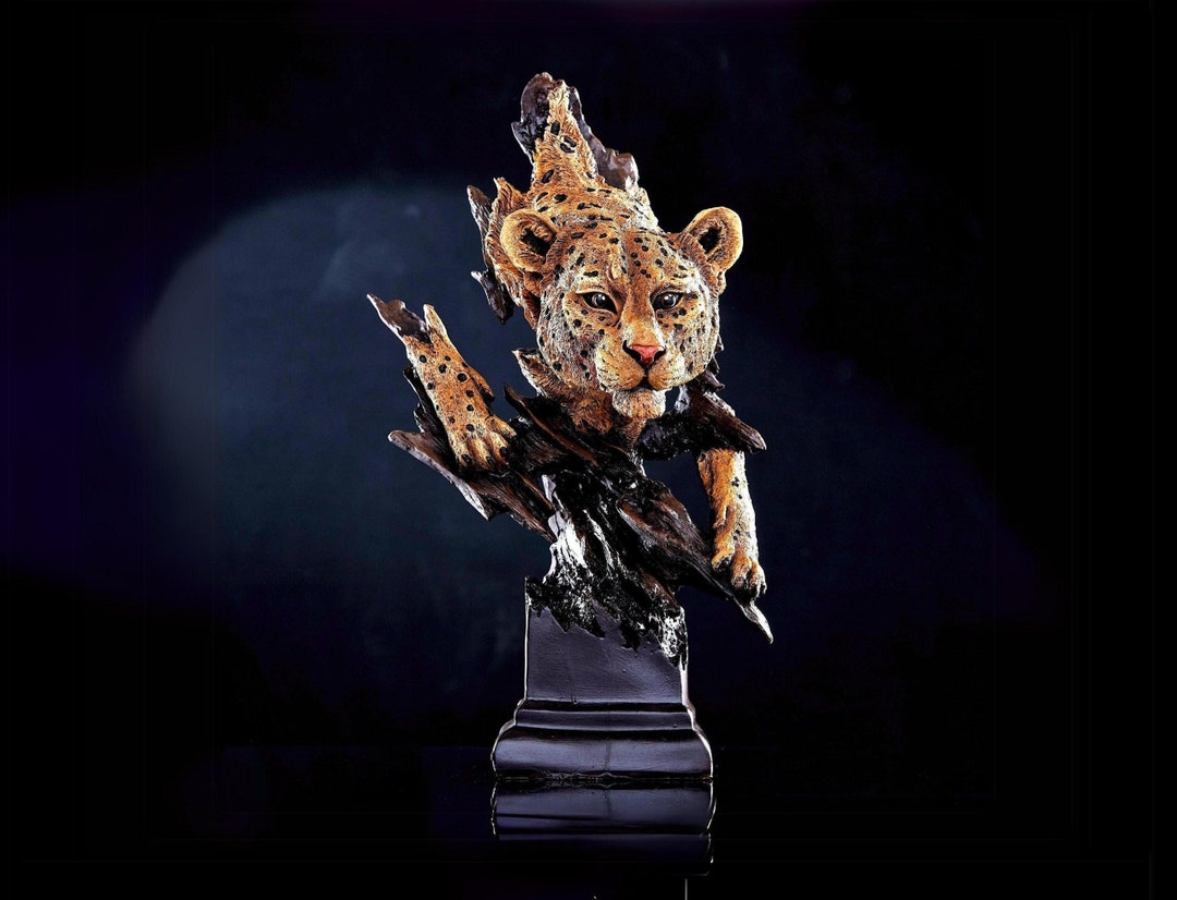 Decorative Spotted Panther Statue, Leopard Bust Sculpture With Pedestal ...