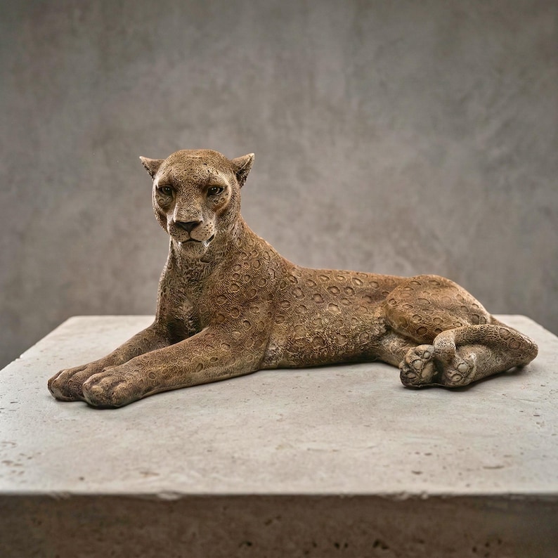 Reclining Panther Statue: Hand-Painted Home & Garden Leopard Puma Jaguar Sculpture Decor image 12