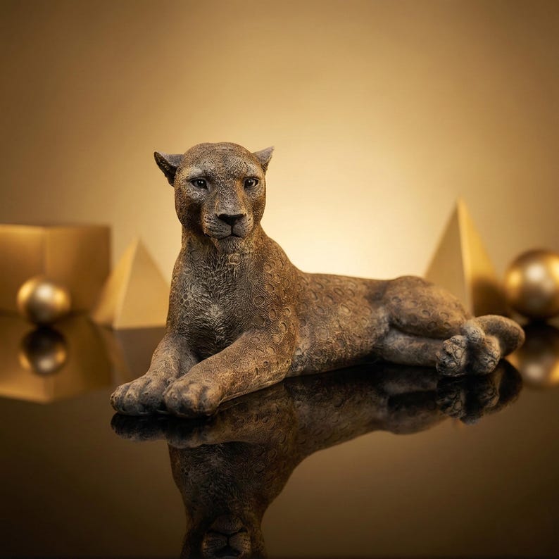Reclining Panther Statue: Hand-Painted Home & Garden Leopard Puma Jaguar Sculpture Decor image 10