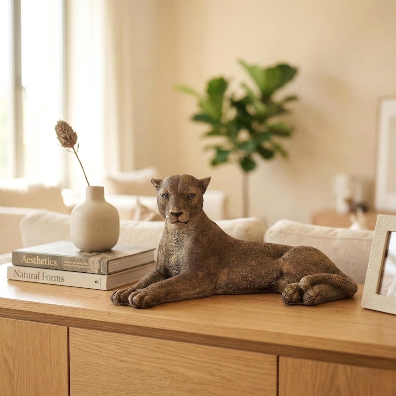 Reclining Panther Statue: Hand-Painted Home & Garden Leopard Puma Jaguar Sculpture Decor image 5