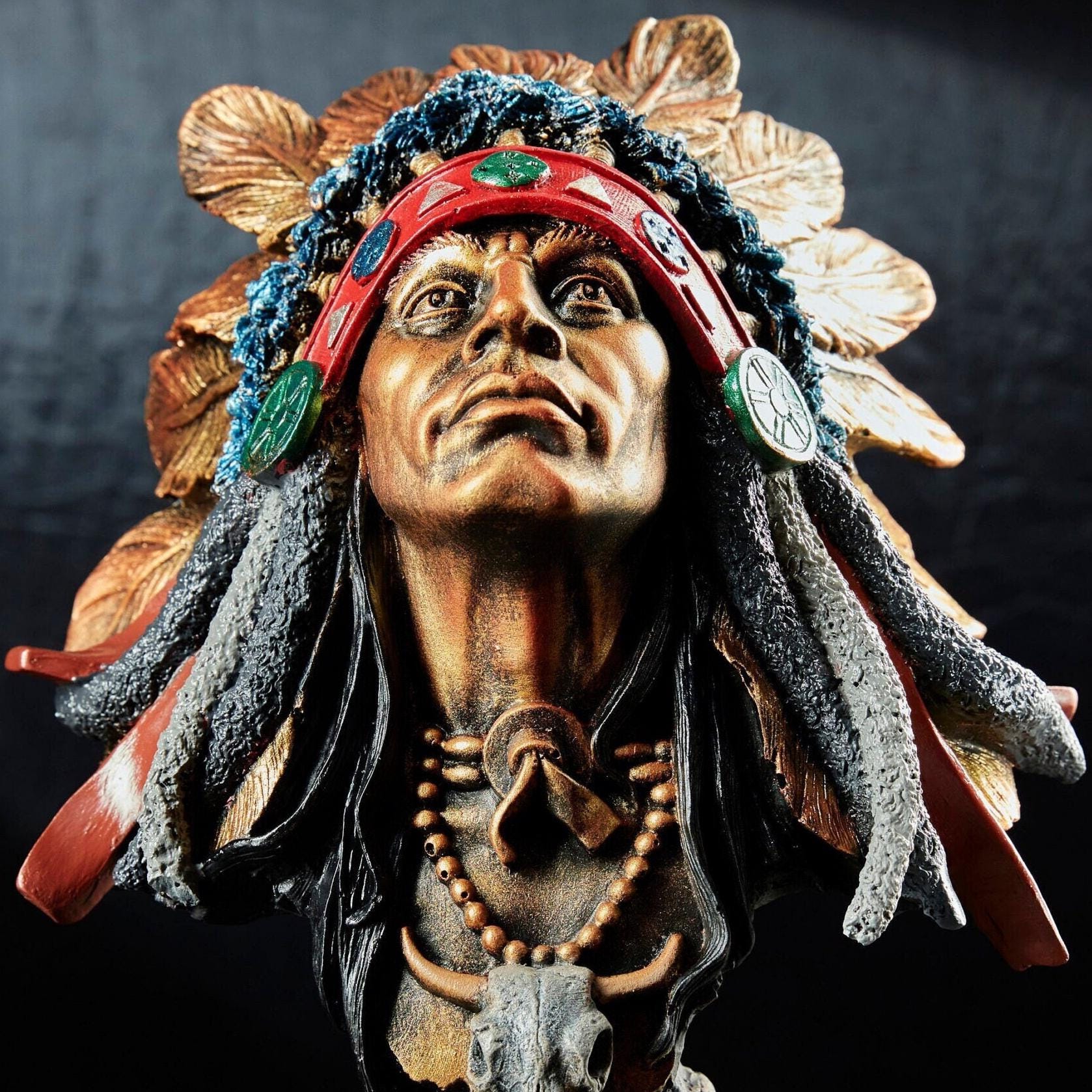 Native American Chief Bust Statue: Unique American Indian 