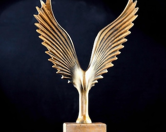 Decorative Abstract Phoenix Statue, Modern Gold Phenix Rising Sculpture, Unique Home & Office Bookshelf and Desktop Decor Gift