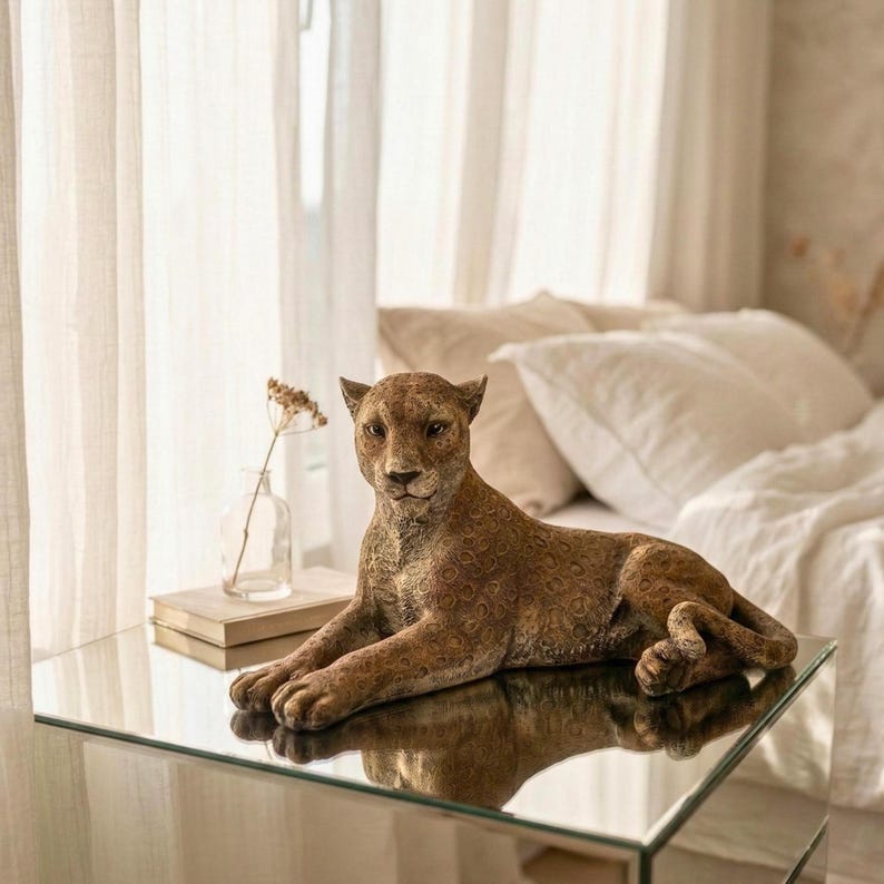 Reclining Panther Statue: Hand-Painted Home & Garden Leopard Puma Jaguar Sculpture Decor image 11