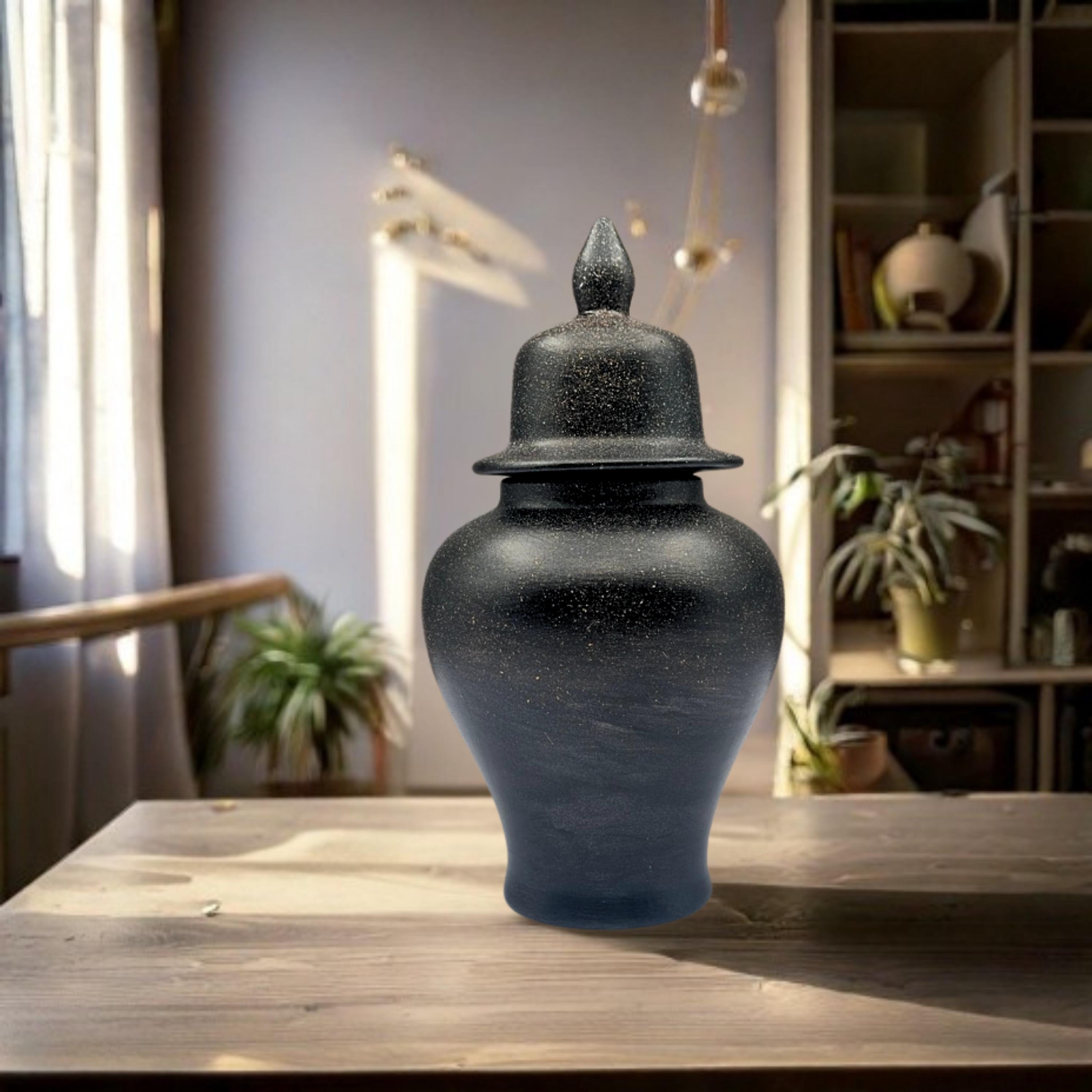 手作りの蓋付き黒陶器花瓶：花と灰のためのモダンなホーム