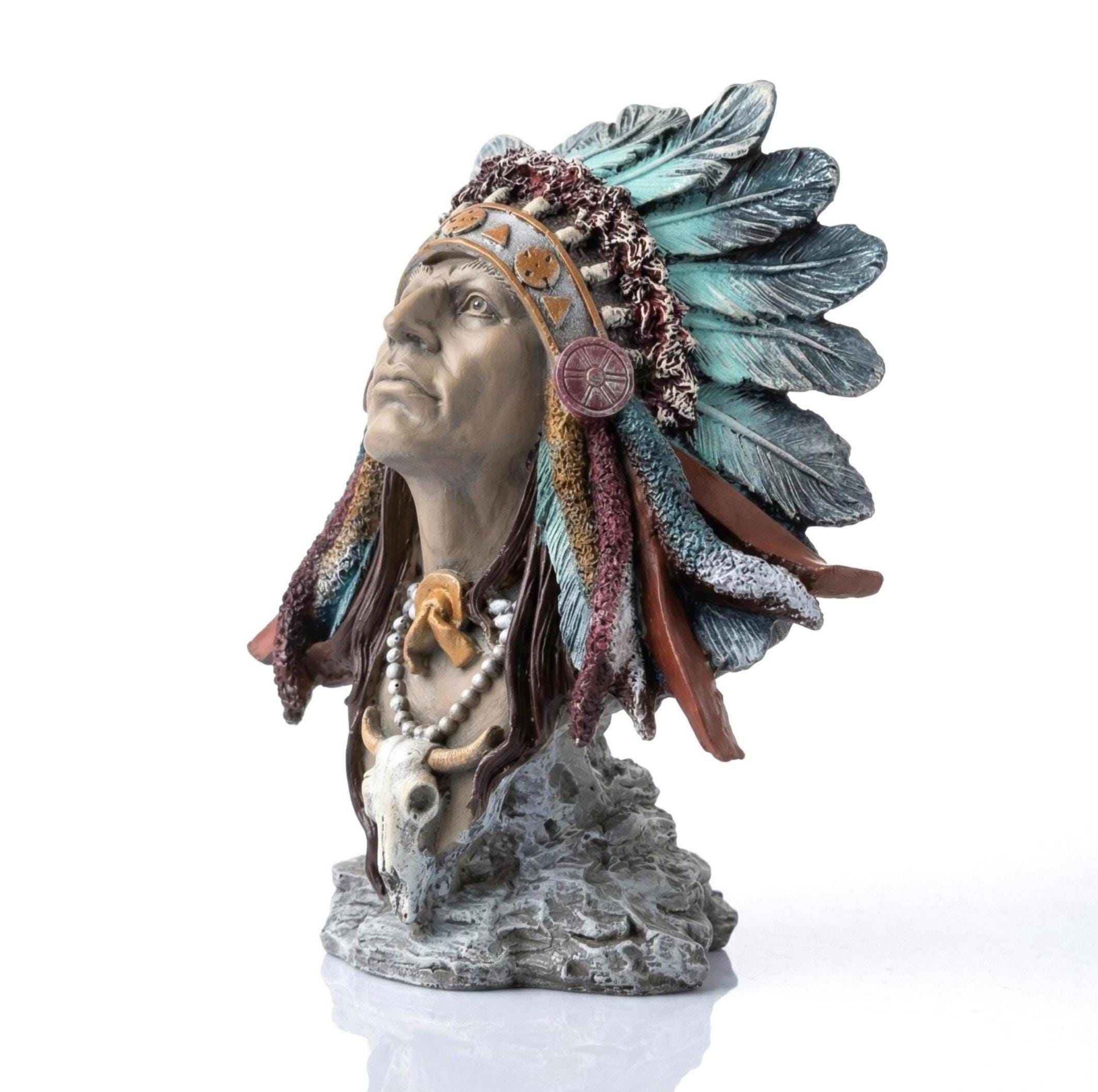 手描きのネイティブアメリカン酋長の彫刻胸像：アクリル製インディアン