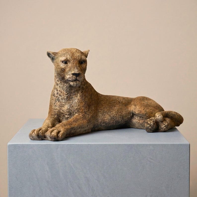 Reclining Panther Statue: Hand-Painted Home & Garden Leopard Puma Jaguar Sculpture Decor image 8