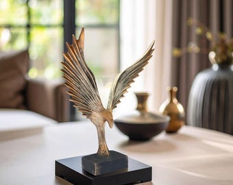 モダンなフェニックスの昇る像:抽象的な金黒の鳥の彫刻、ホーム モダンなフェニックスの昇る像:抽象的な金黒の鳥の彫刻、ホーム