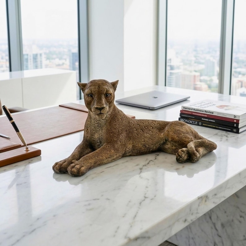 Reclining Panther Statue: Hand-Painted Home & Garden Leopard Puma Jaguar Sculpture Decor image 4