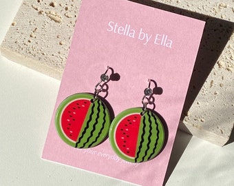 Watermelon Earrings, Red Green Dangle Earrings, Summer Fruit Stud Food Earrings, Y2K Fun and Cute Quirky Funcky Fashion Casual Gift for her