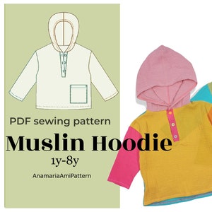 MAXI Hoodie  PDF A4 | boy girl shirt pattern PDF  / Todler baby shirt / long sleeve / short sleeve / sewing pattern / linen musslen gauze