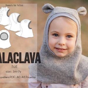 Balaclava Hat PDF Sewing Pattern  | wool hood lined  | 0-8T | Anamaria Ami Pattern | ebook