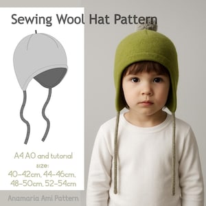 Cappello in lana cotta per bambini / modello cucito pdf A4 A0 / taglia 40-54 cm