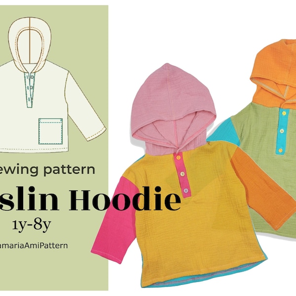 MAXI Hoodie  PDF A4 | boy girl shirt pattern PDF  / Todler baby shirt / long sleeve / short sleeve / sewing pattern / linen musslen gauze