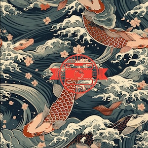 repeating Japanese koi in water design