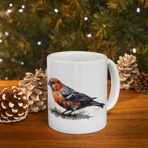 Crossbill Bird Mug, Mug with Birds, Nature Mug, Watercolor, Bird Mug, 11oz Mug - Version 3