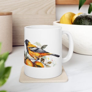Oriole Bird Mug, Mug with Birds, Nature Mug, Watercolor, Bird Mug, 11oz Mug version 2