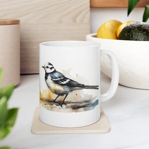 Wagtail Bird Mug, Mug with Birds, Nature Mug, Watercolor, Bird Mug, 11oz Mug