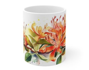 Honeysuckle Mug, Mug with Flowers, Botanical Mug, Honeysuckle Flower Mug, Floral Mug, 11oz Mug