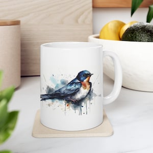 Swallow Mug, Mug with Birds, Nature Mug, Watercolor, Bird Mug, 11oz Mug
