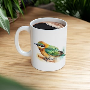 Bee-eater Bird Mug, Mug with Birds, Nature Mug, Watercolor, Bird Mug, 11oz Mug - Version 2