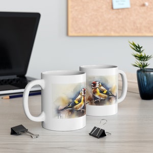 Goldfinch Bird Mug, Mug with Birds, Nature Mug, Watercolor, Bird Mug, 11oz Mug - Version 3