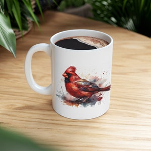 Cardinal Mug, Mug with Birds, Nature Mug, Watercolor, Bird Mug, 11oz Mug - Version 1