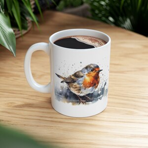 Robin Mug, Mug with Birds, Nature Mug, Watercolor, Bird Mug, 11oz Mug version 2