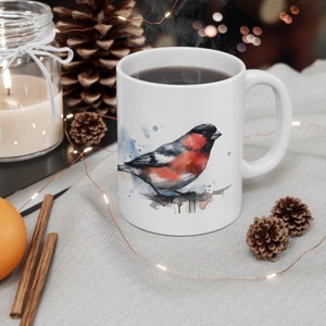 Dompfaff Vogel Becher, Becher mit Vögeln, Natur Becher, Aquarell, Vogel Becher, 11 Unzen Becher - Version 2