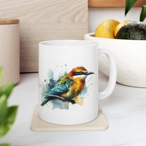 Bee-eater Bird Mug, Mug with Birds, Nature Mug, Watercolor, Bird Mug, 11oz Mug - Version 3