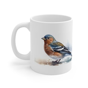 Buchfink Vogel Becher, Becher mit Vögeln, Natur Becher, Aquarell, Vogel Becher, 11 Unzen Becher - Version 2