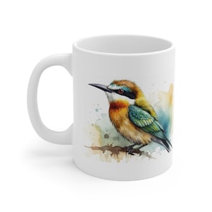 Bee-eater Bird Mug, Mug with Birds, Nature Mug, Watercolor, Bird Mug, 11oz Mug - Version 4