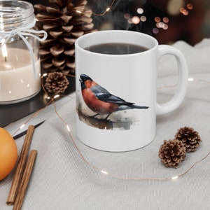 Bullfinch Bird Mug, Mug with Birds, Nature Mug, Watercolor, Bird Mug, 11oz Mug - Version 1