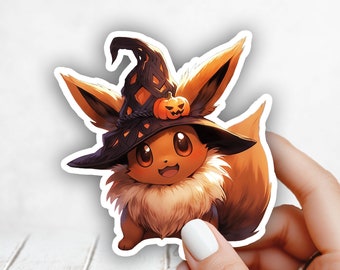Cute Eevee Halloween Wizard Hat Pokemon Sticker - Laptop, Planners, Journaling, Hydroflask, Yeti, Water bottle Sticker