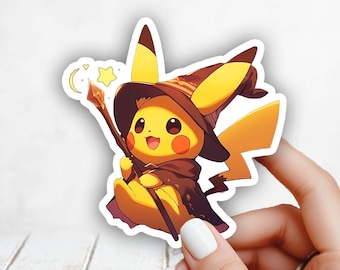 Cute Pikachu Wizard, Pokemon Sticker - Laptop, Planners, Journaling, Hydroflask, Yeti, Water bottle Sticker