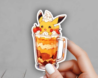Cute Pikachu Pumpkin Spice Latte Pokemon Sticker Gen 1- Laptop, Planners, Journaling, Hydroflask, Yeti, Water bottle Sticker