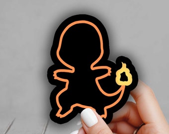 Charmander Neon Pokemon Sticker, Silhouette Dark, Gen 1 Sticker - Laptop, Planners, Journaling, Hydroflask, Yeti, Water bottle Sticker