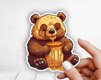 Bear Eating Honey Sticker | Cute Stickers, Die Cut Sticker, Great for Laptops, Water Bottles, Car Decals, Planners, Journaling, Vinyl Decal