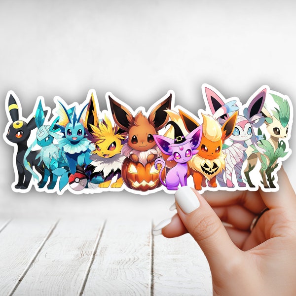 Cute Eeveelutions Halloween Sticker - Eevee Evolutions Laptop, Planners, Journaling, Hydroflask, Stationary, Yeti, Water bottle Sticker